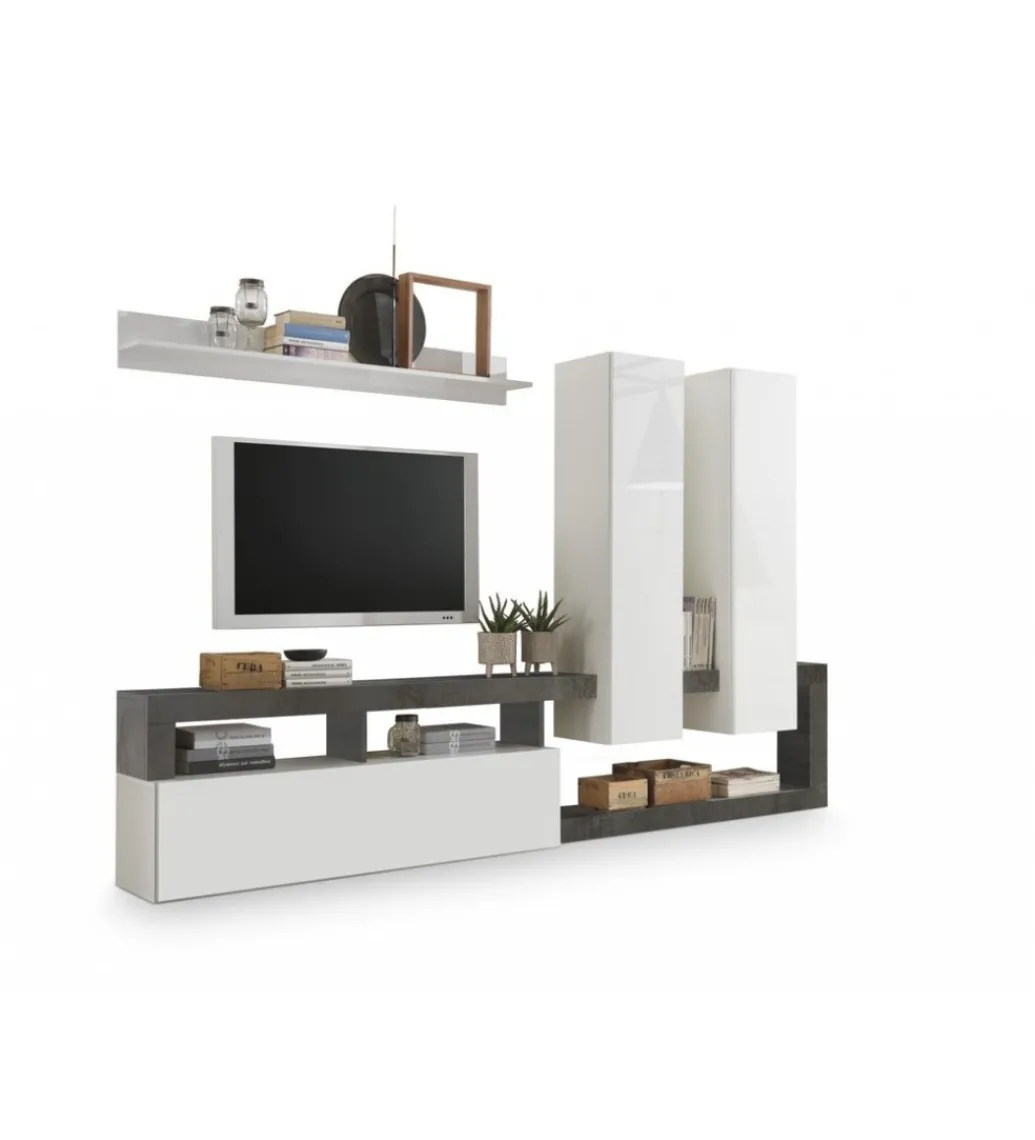 Meblościanka HAMBURG 277 cm biała z dodatkiem koloru antracytowego*MCA Linia Włoska Discount