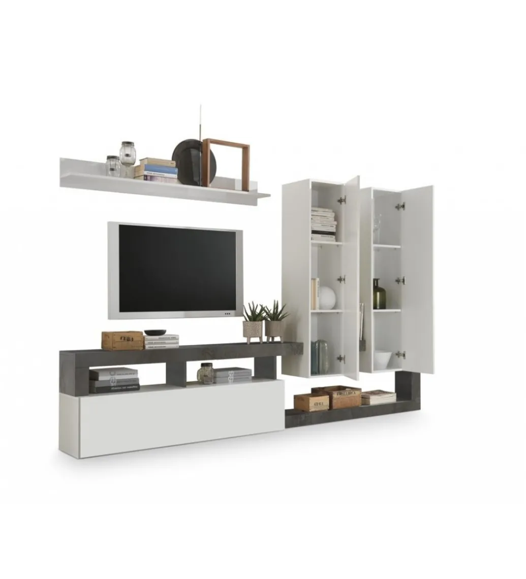 Meblościanka HAMBURG 277 cm biała z dodatkiem koloru antracytowego*MCA Linia Włoska Discount