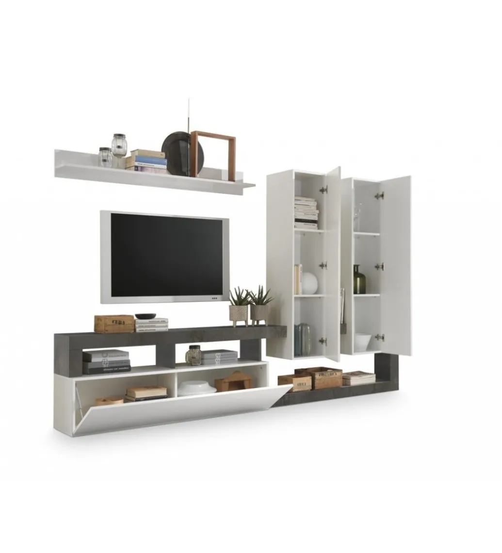 Meblościanka HAMBURG 277 cm biała z dodatkiem koloru antracytowego*MCA Linia Włoska Discount