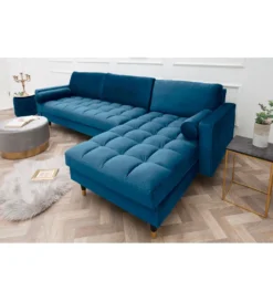 Narożnik Canis Velvet 260 cm ciemnoniebieski aksamit*Invicta Interior Online