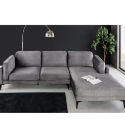 Narożnik prawostronny MANHATTAN 295 cm z pufem aksamit ciemnoszary*Invicta Interior New