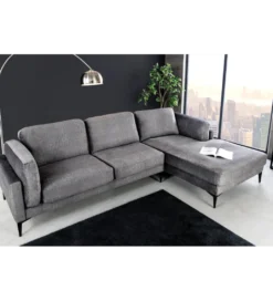 Narożnik prawostronny MANHATTAN 295 cm z pufem aksamit ciemnoszary*Invicta Interior New