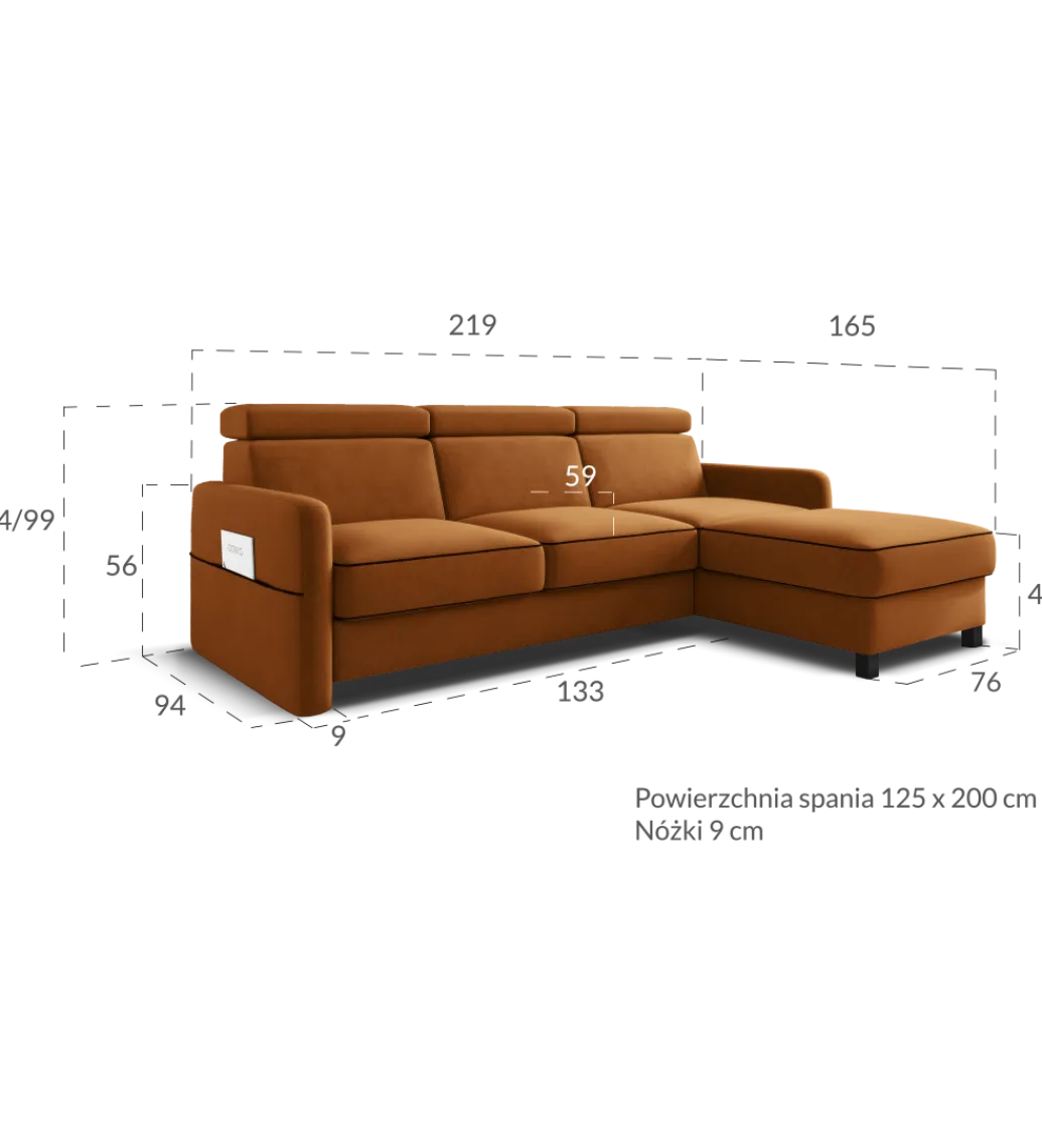 Narożnik rozkładany EDUARDO Lima 219 cm z funkcją spania*Comforteo