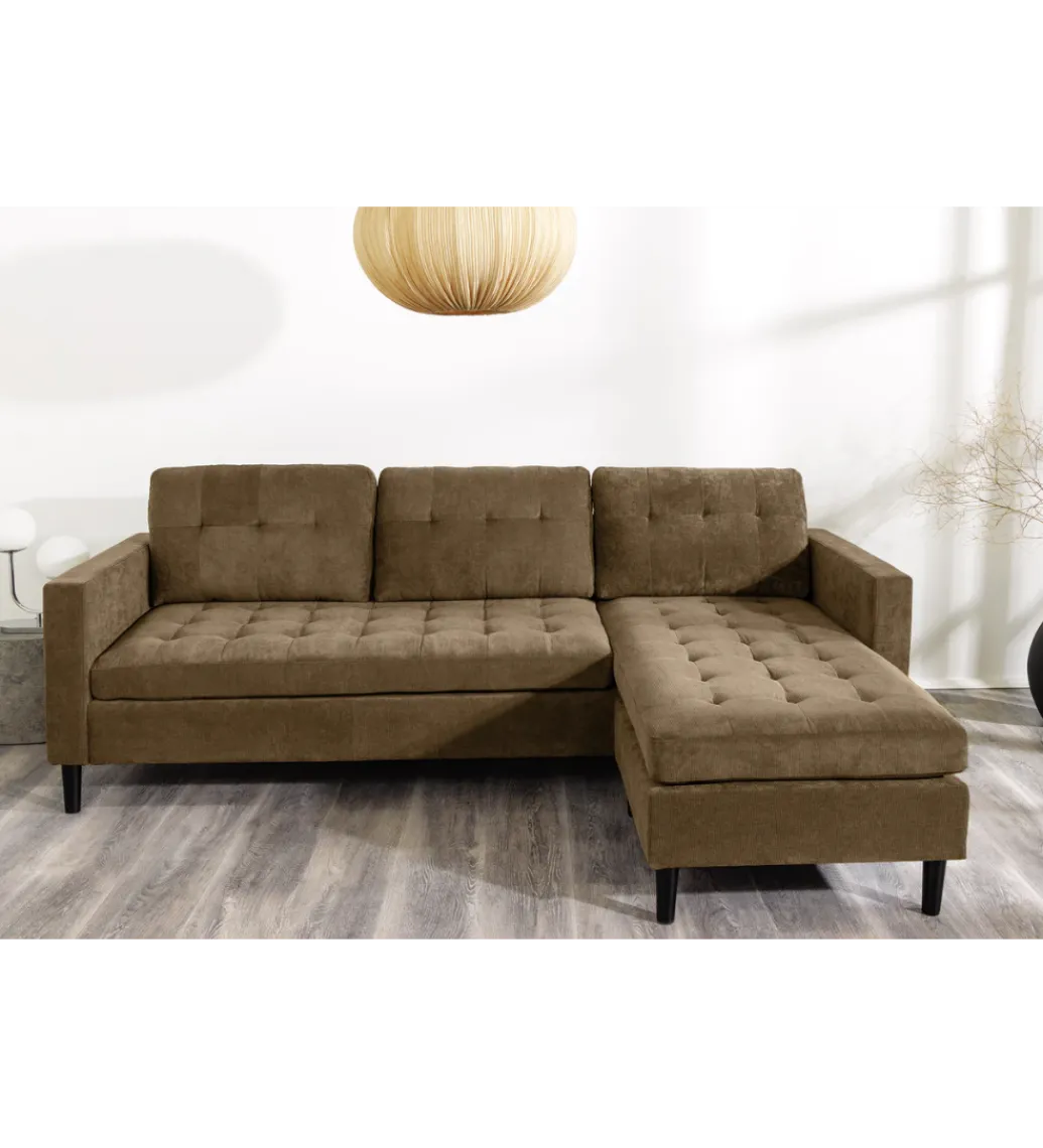 Narożnik STOCKHOLM 220 cm 3-osobowy sztruks jasnobrązowy*Invicta Interior Best