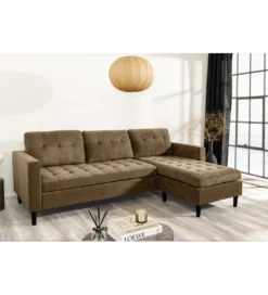 Narożnik STOCKHOLM 220 cm 3-osobowy sztruks jasnobrązowy*Invicta Interior Best