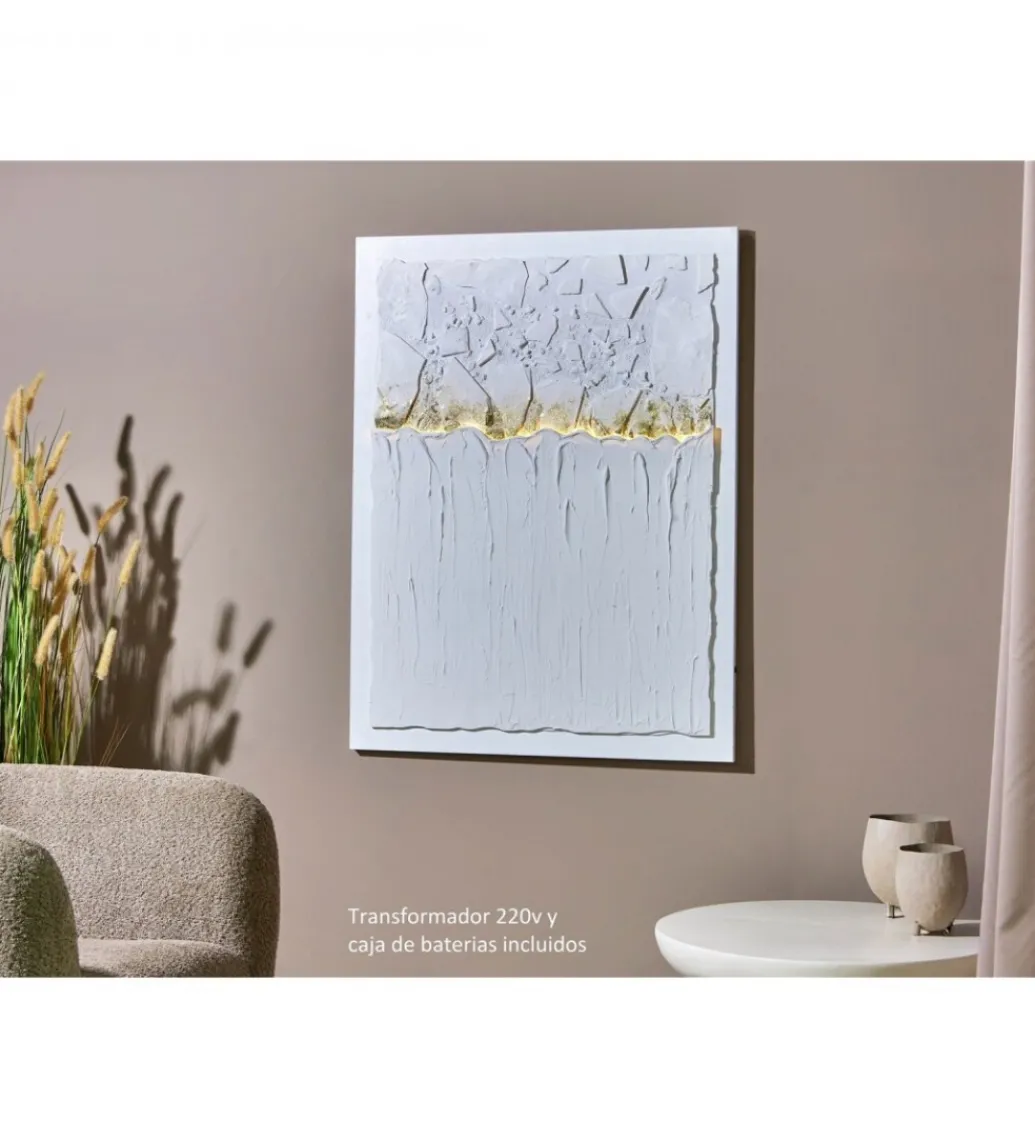 Obraz abstrakcyjny OLEO 90 x 120 cm biało złoty*Imeri New