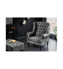 Podnóżek BRIGIDA Chesterfield 80 cm szary*Invicta Interior Best