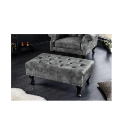 Podnóżek BRIGIDA Chesterfield 80 cm szary*Invicta Interior Best
