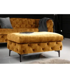 Pufa MODERN BAROCK 90 cm aksamitny musztardowo żółty*Invicta Interior Clearance