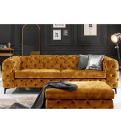 Pufa MODERN BAROCK 90 cm aksamitny musztardowo żółty*Invicta Interior Clearance
