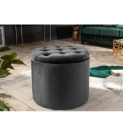 Pufa MODERN BAROCK STORAGE 50 cm welur szary*Invicta Interior - przedsprzedaż Best