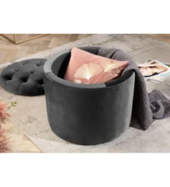 Pufa MODERN BAROCK STORAGE 50 cm welur szary*Invicta Interior - przedsprzedaż Best