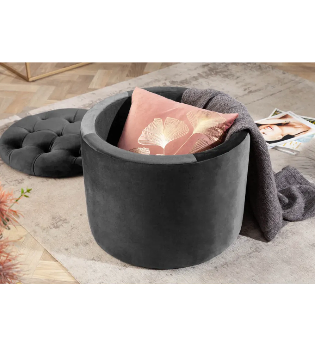 Pufa MODERN BAROCK STORAGE 50 cm welur szary*Invicta Interior - przedsprzedaż Best