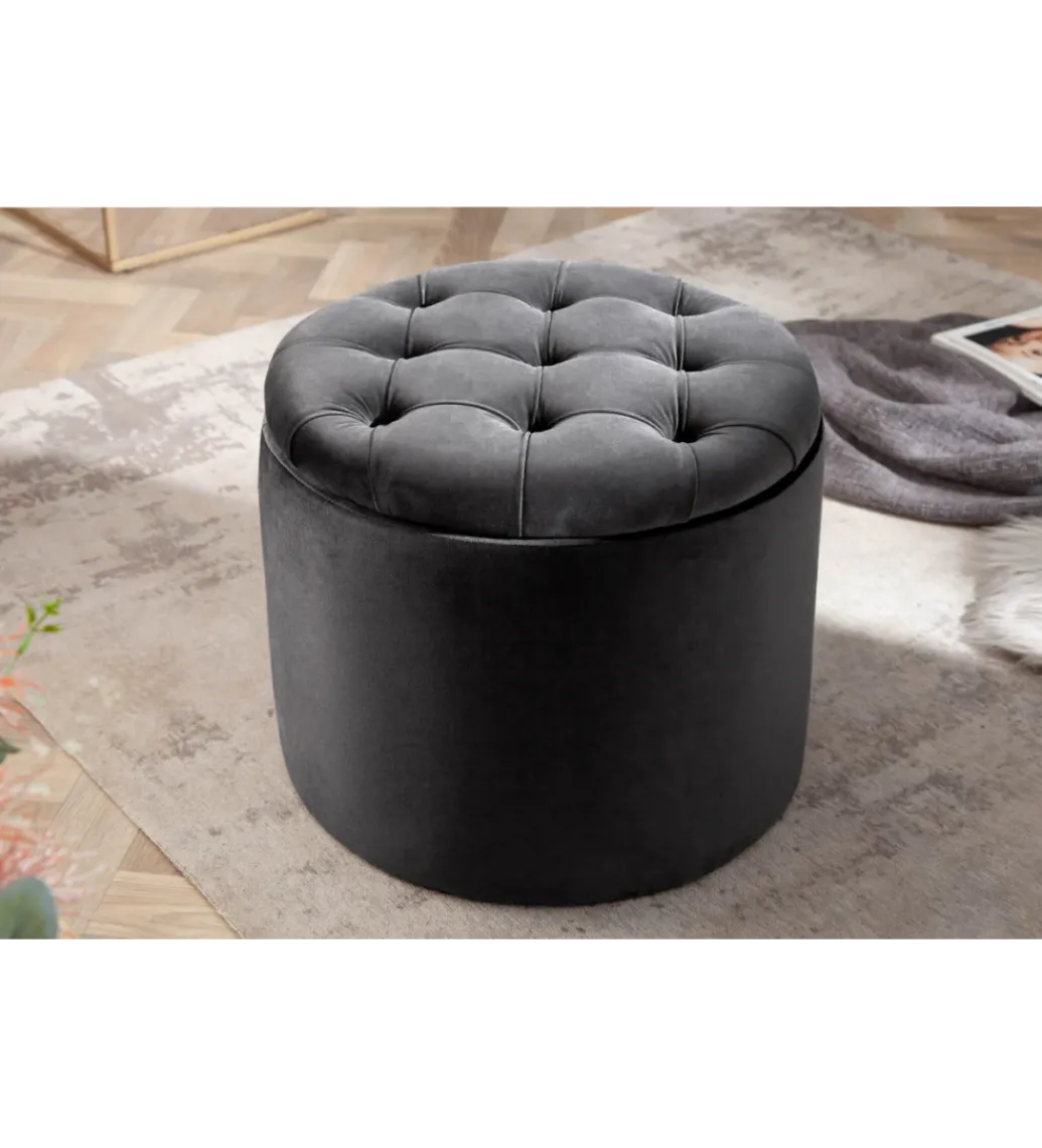 Pufa MODERN BAROCK STORAGE 50 cm welur szary*Invicta Interior - przedsprzedaż Best