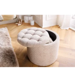 Pufa MODERN BAROCK STORAGE 50 cm bouclé kolor szampański*Invicta Interior Best