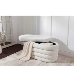 Pufa VOGUE 85 cm z schowkiem boucle białe*Invicta Interior Outlet