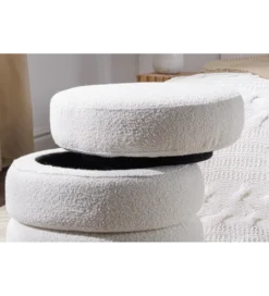 Pufa VOQUE 50 cm z pojemnikiem Bouclé kremowo biała*Invicta Interior