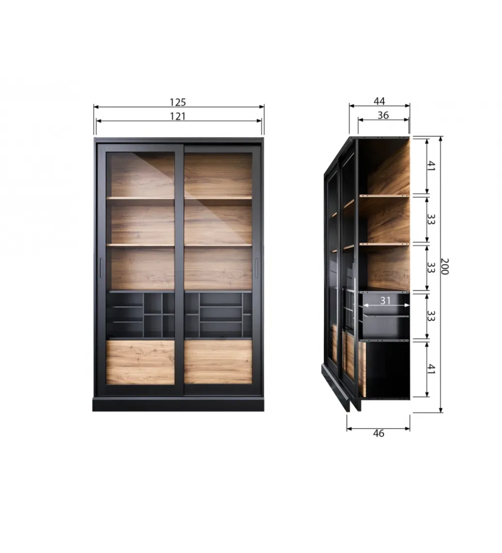 Regał JAMES 200 cm drewno sosna czarny*WOOOD Outlet