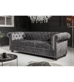 Sofa ARIELLE Chesterfield 205 Cm szary aksamit*Invicta Interior