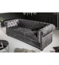 Sofa ARIELLE Chesterfield 205 Cm szary aksamit*Invicta Interior