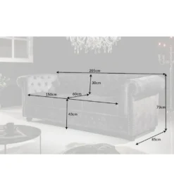 Sofa ARIELLE Chesterfield 205 Cm szary aksamit*Invicta Interior