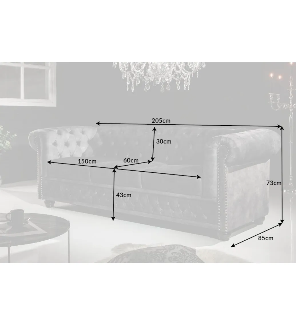 Sofa ARIELLE Chesterfield 205 Cm szary aksamit*Invicta Interior
