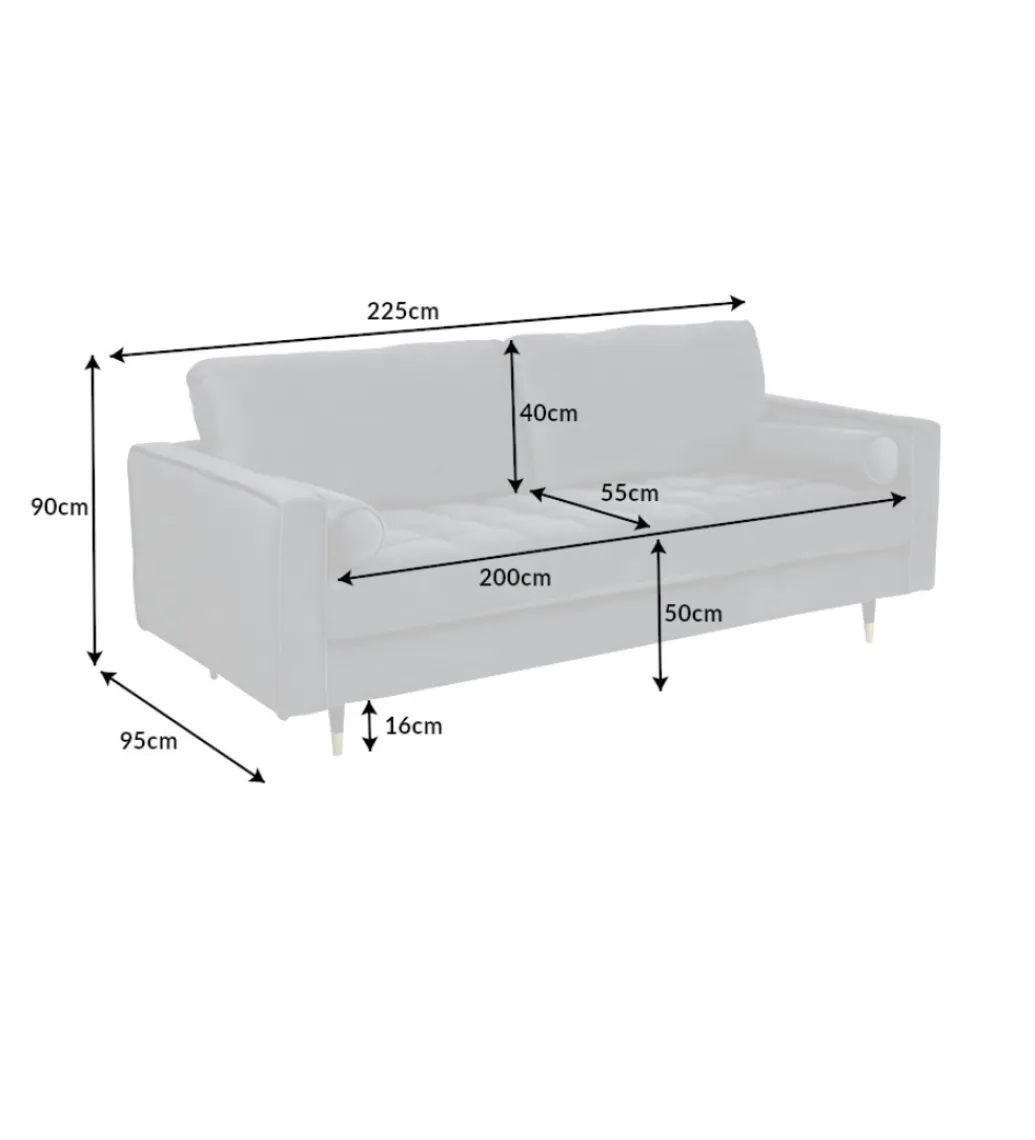Sofa CANIS Velvet 225 cm szary aksamit*Invicta Interior Online