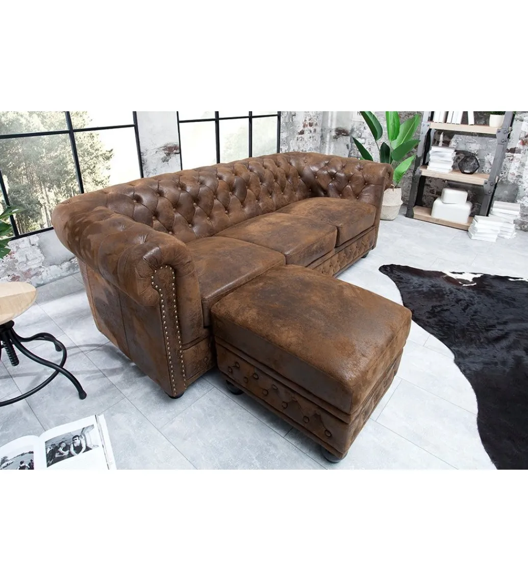 Sofa Chesterfield 205 cm antyczny brąz*Invicta Interior Outlet