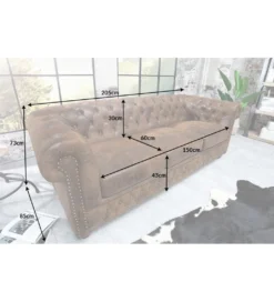 Sofa Chesterfield 205 cm antyczny brąz*Invicta Interior Outlet