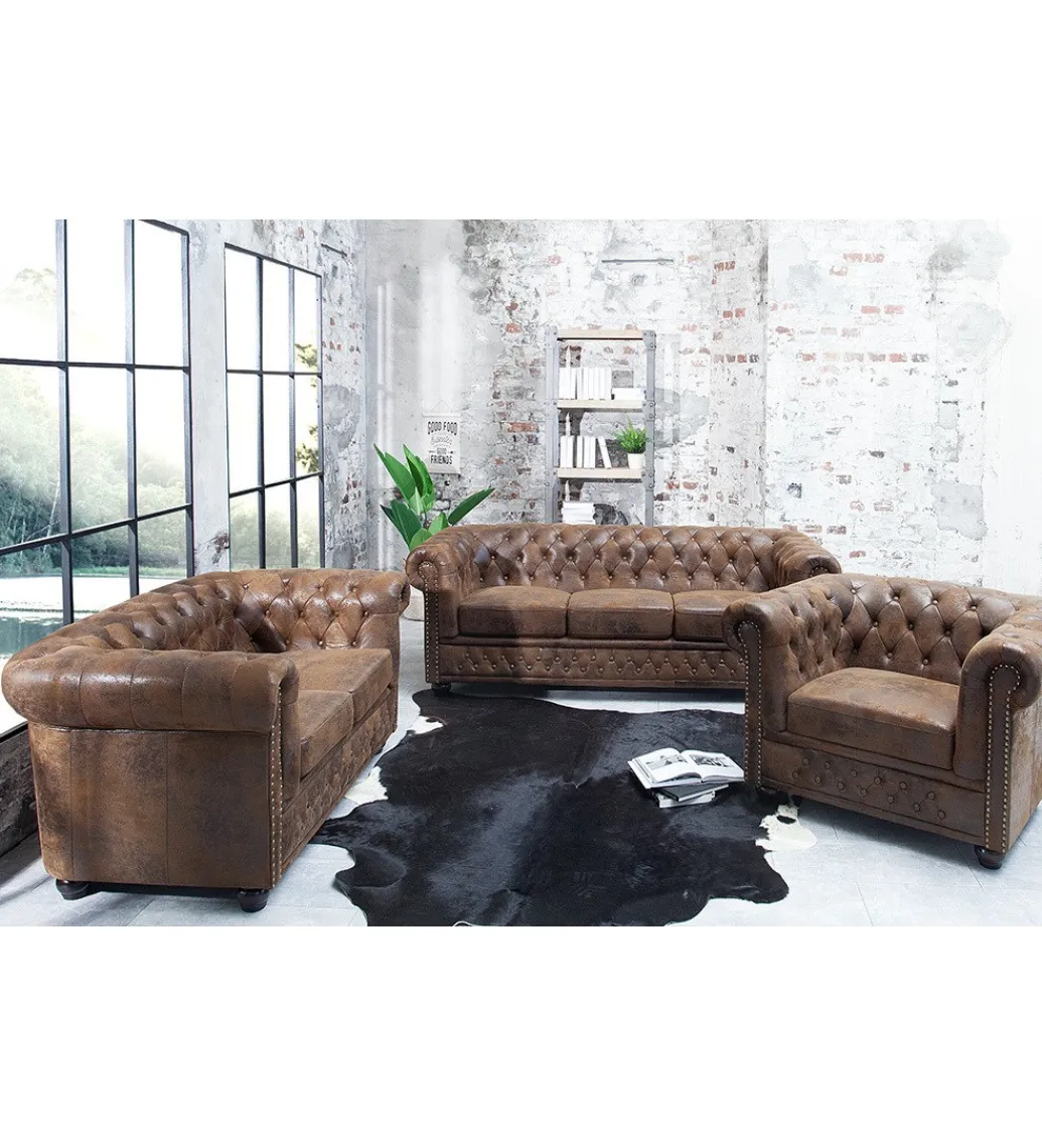 Sofa Chesterfield 205 cm antyczny brąz*Invicta Interior Outlet