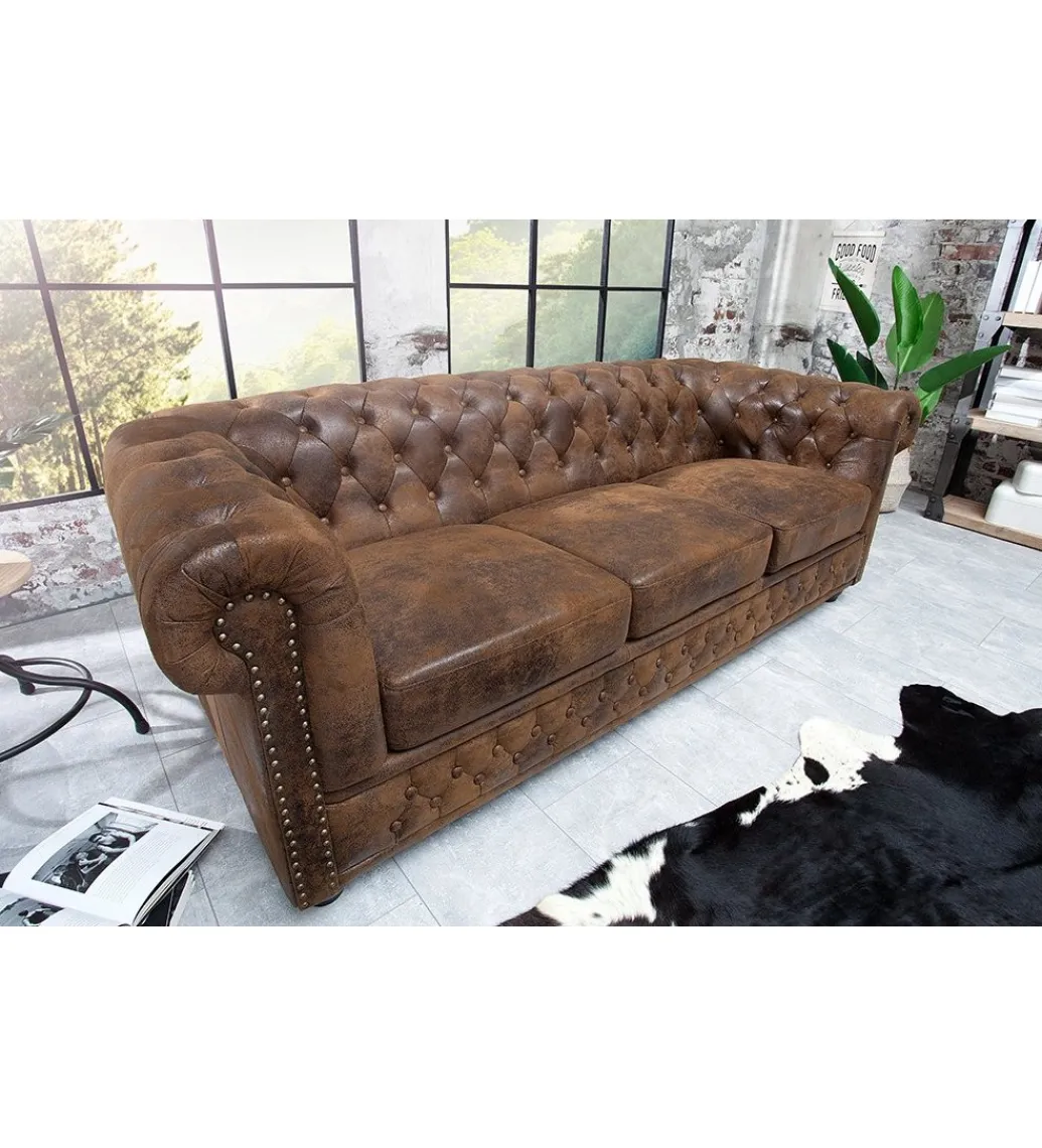 Sofa Chesterfield 205 cm antyczny brąz*Invicta Interior Outlet