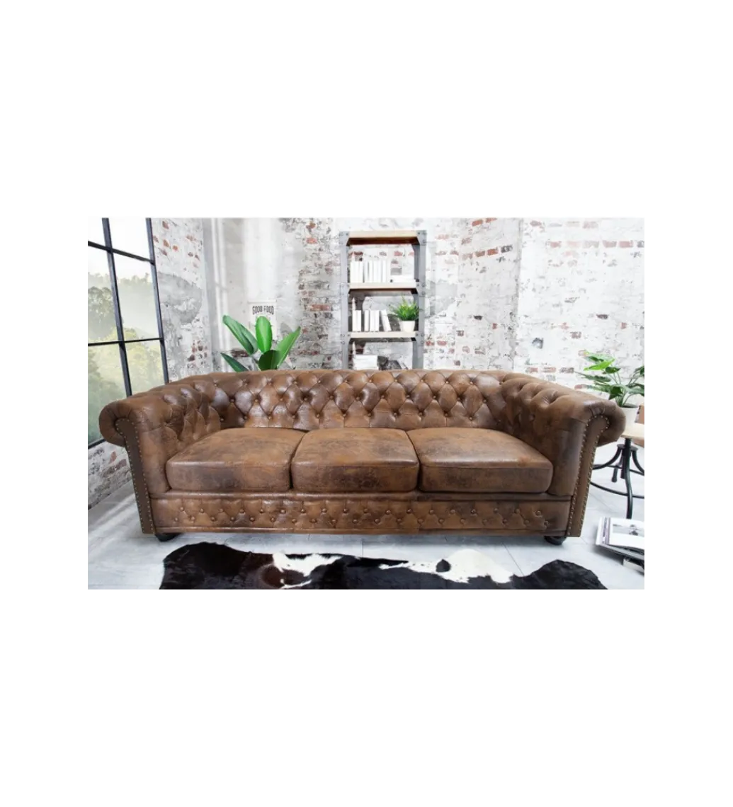 Sofa Chesterfield 205 cm antyczny brąz*Invicta Interior Outlet