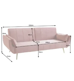 Sofa rozkładana BELLA 215 cm różany aksamit Puella*Invicta Interior Best
