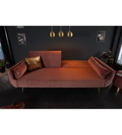 Sofa rozkładana BELLA 215 cm różany aksamit Puella*Invicta Interior Best
