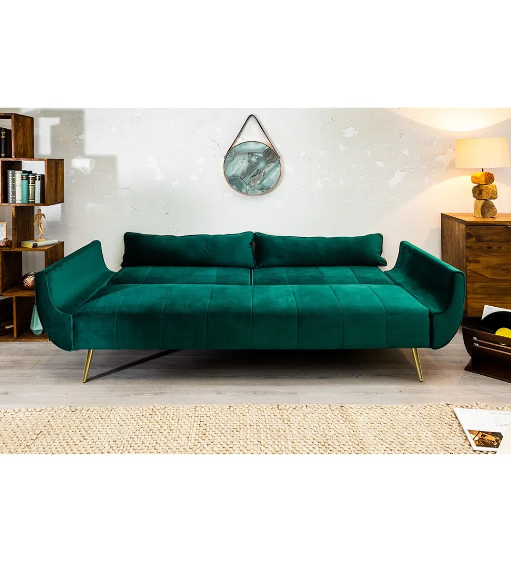 Sofa rozkładana BELLA II 215 cm zielony aksamit Puella*Invicta Interior Discount