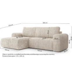 Sofa rozkładana KIOTO 245 cm z funkcją spania*ZDDESIGN Clearance