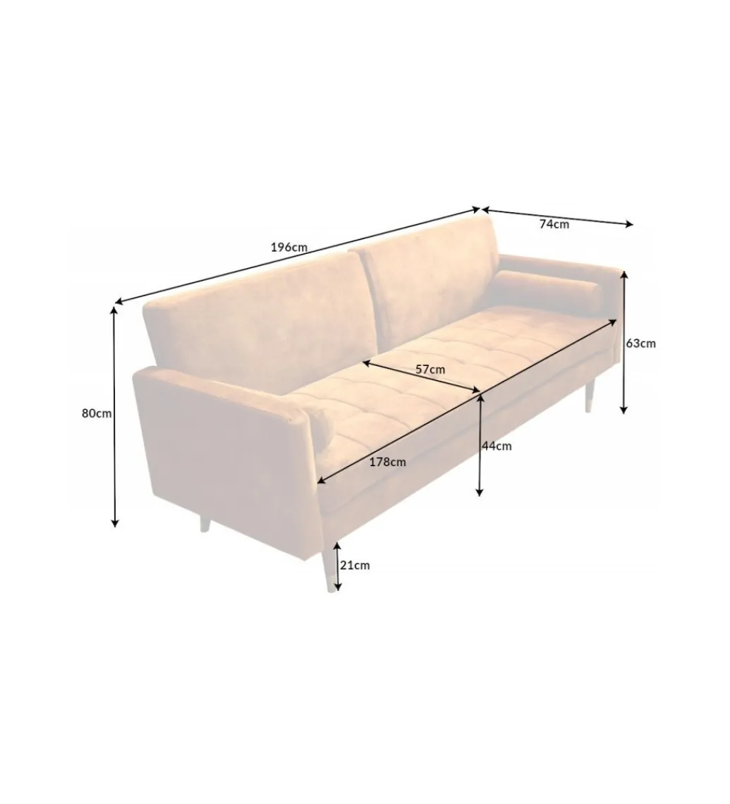Sofa rozkładana MANILLA 196 cm musztardowo-żółta*Invicta Interior - przedsprzedaż Sale