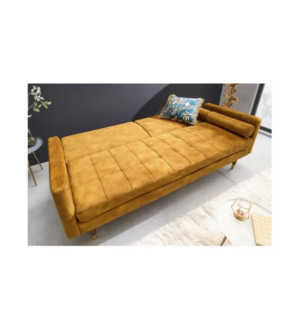 Sofa rozkładana MANILLA 196 cm musztardowo-żółta*Invicta Interior - przedsprzedaż Sale