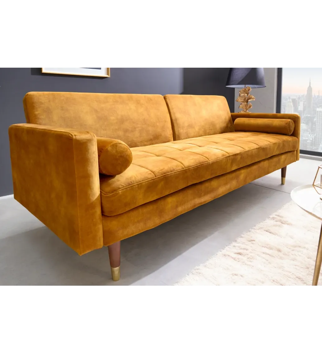 Sofa rozkładana MANILLA 196 cm musztardowo-żółta*Invicta Interior - przedsprzedaż Sale