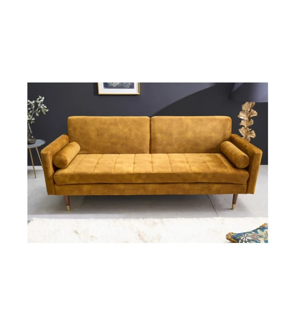 Sofa rozkładana MANILLA 196 cm musztardowo-żółta*Invicta Interior - przedsprzedaż Sale