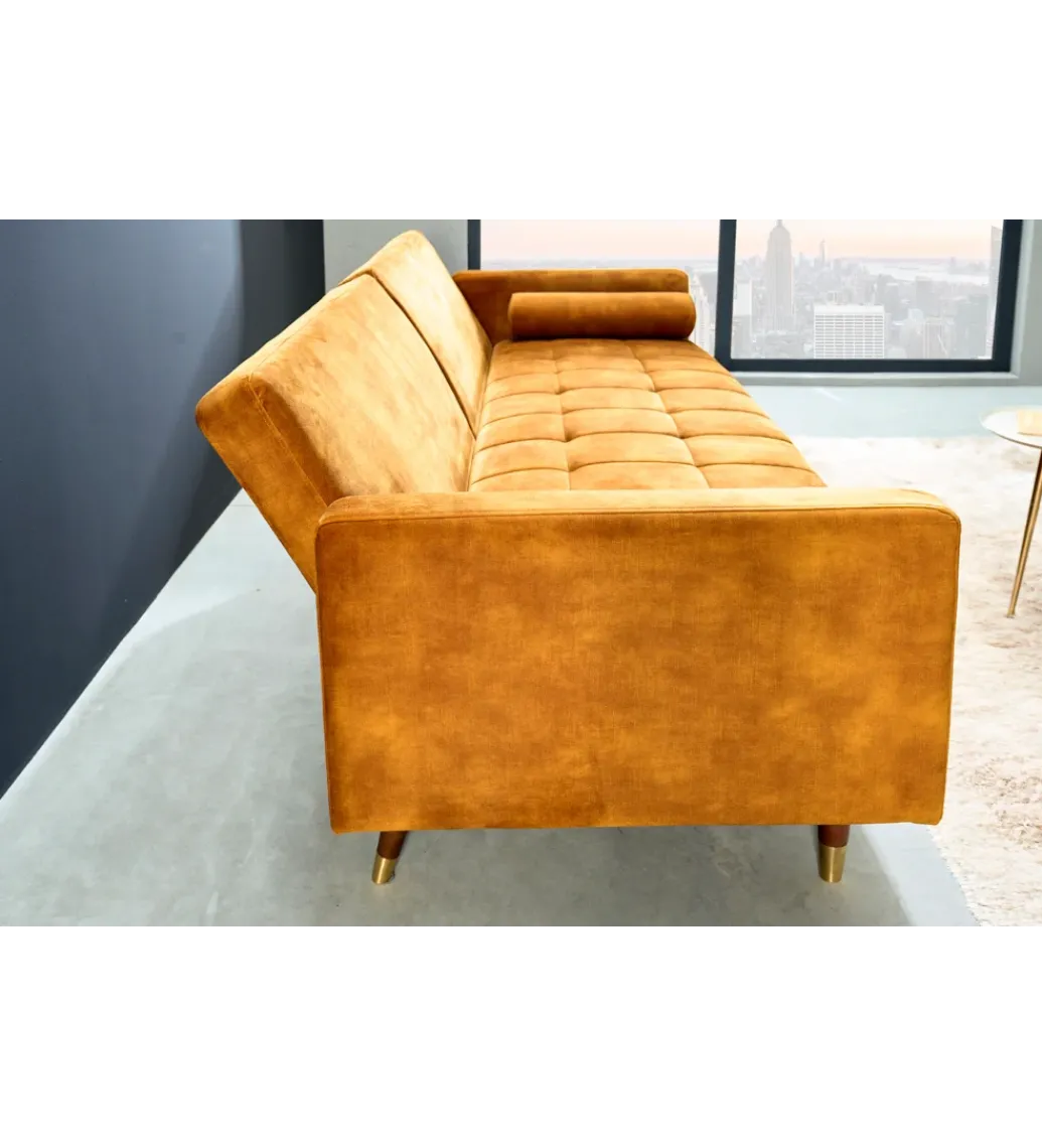 Sofa rozkładana MANILLA 196 cm musztardowo-żółta*Invicta Interior - przedsprzedaż Sale