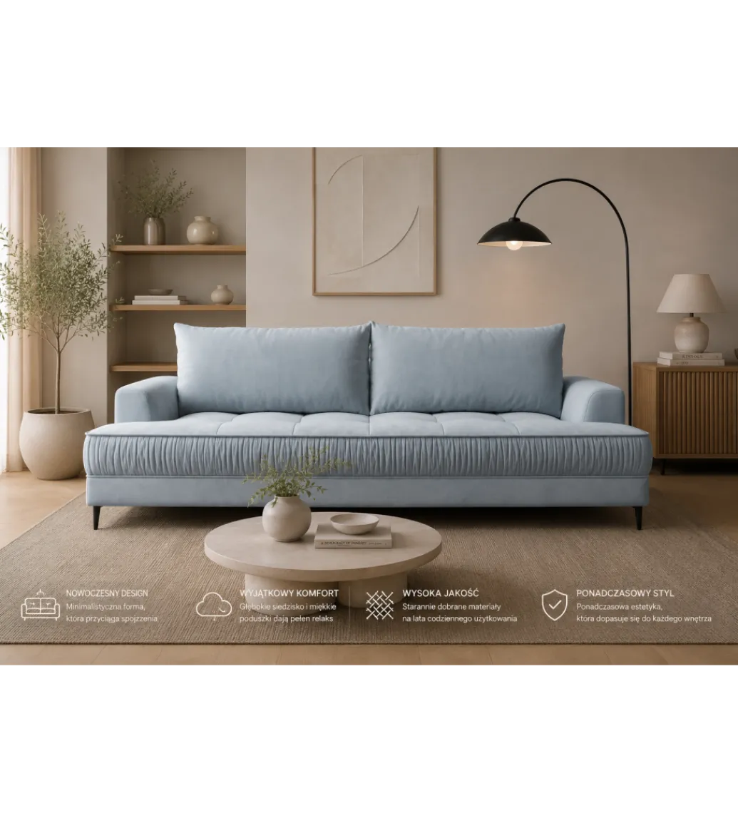 Sofa VELLO 238 cm z funkcją spania z pojemnikiem na pościel*Comforteo Online