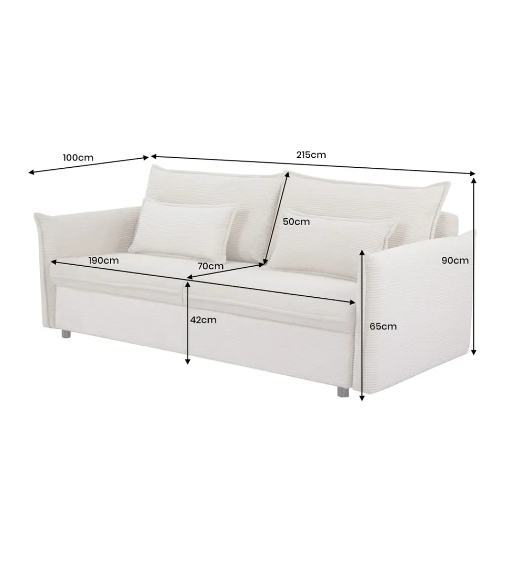 Sofa z funkcją spania APARTMENT 215 cm cord beżowy*Invicta Interior Outlet