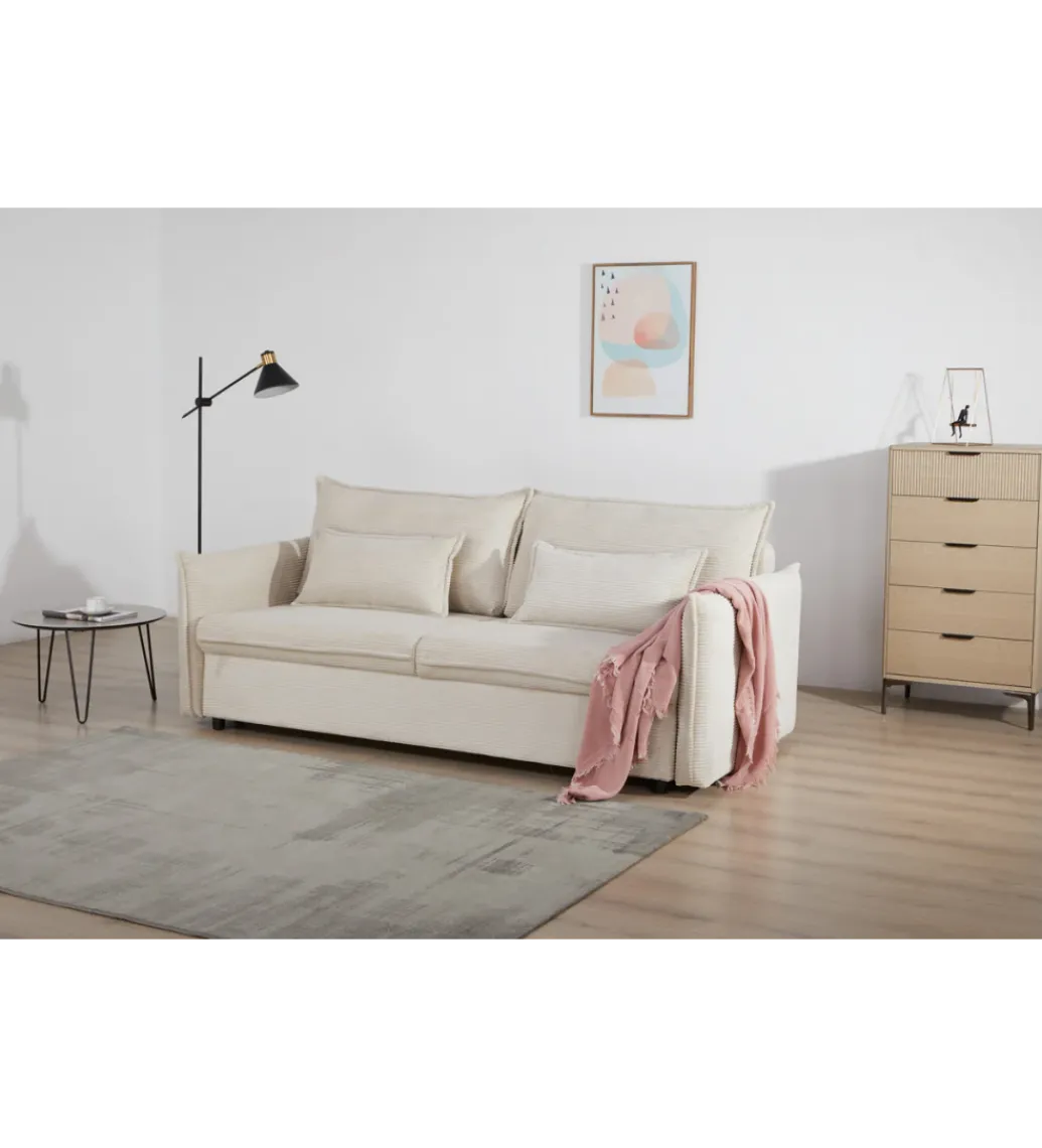 Sofa z funkcją spania APARTMENT 215 cm cord beżowy*Invicta Interior Outlet