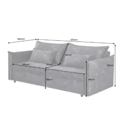 Sofa z funkcją spania APARTMENT 215 cm welur szara*Invicta Interior Best