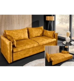 Sofa z funkcją spania APARTMENT 215 cm welur musztardowa*Invicta Interior Discount