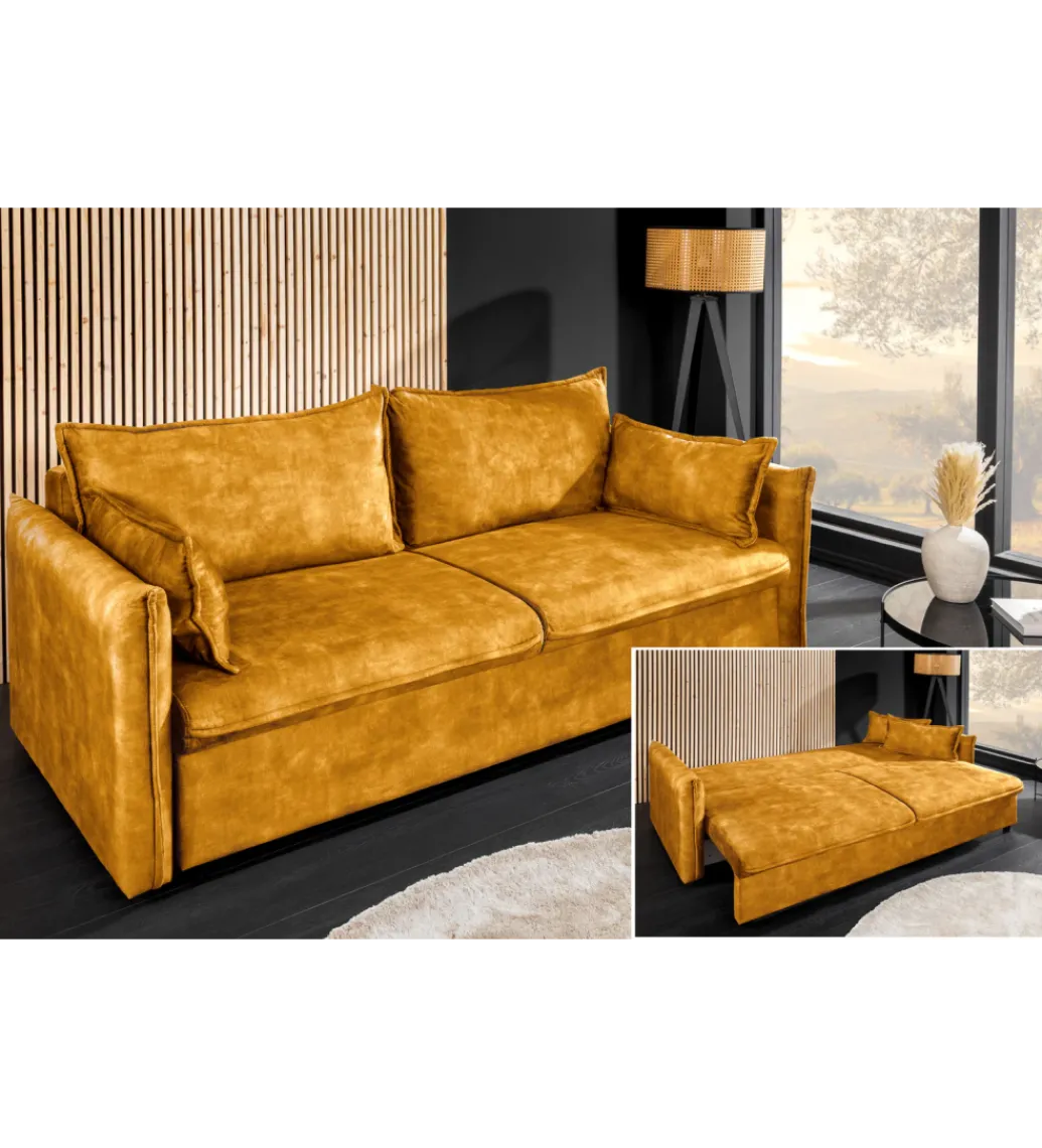 Sofa z funkcją spania APARTMENT 215 cm welur musztardowa*Invicta Interior Discount