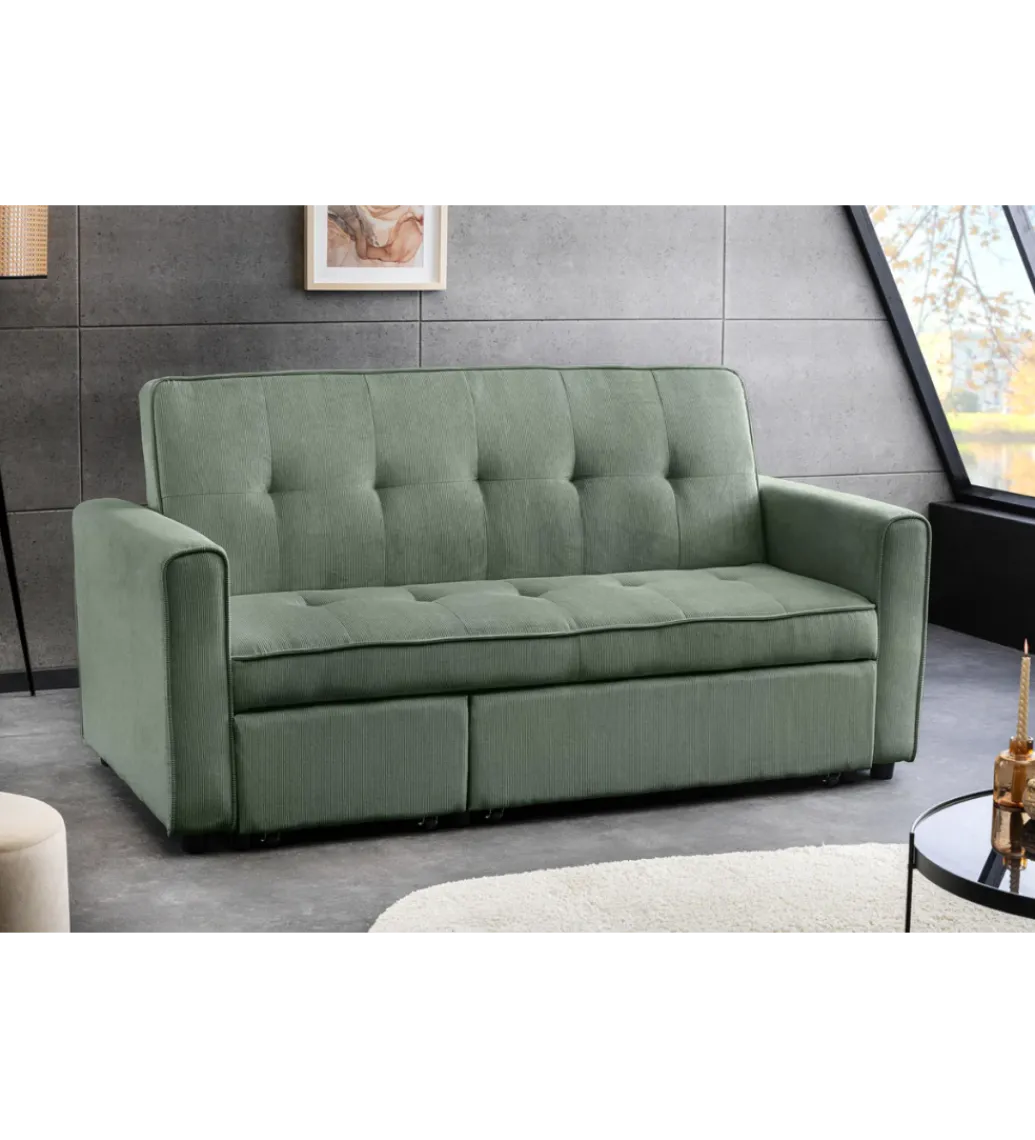 Sofa z funkcją spania SMART 180 cm cord zielony*Invicta Interior - przedsprzedaż Online