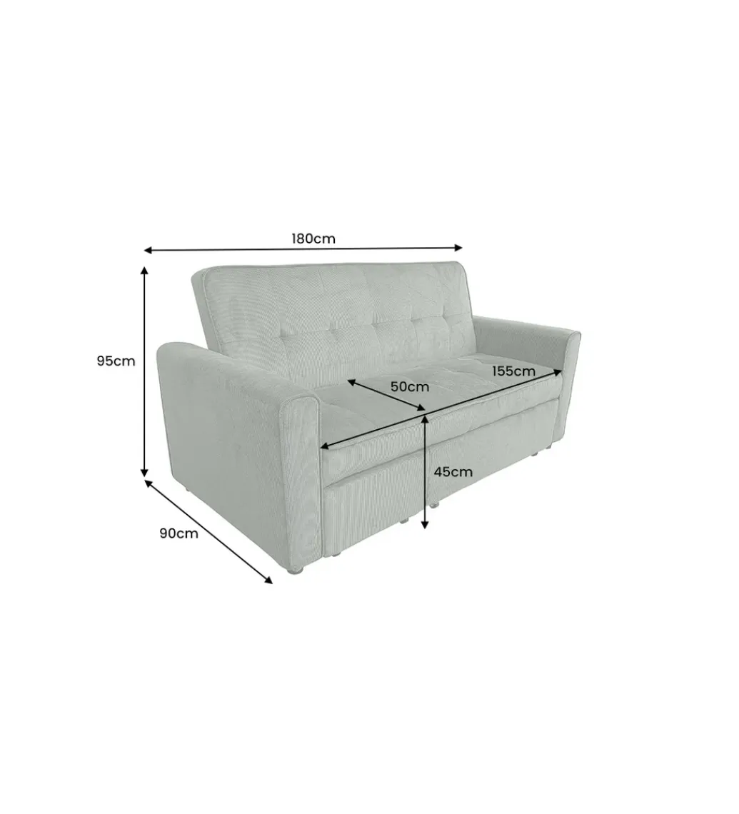 Sofa z funkcją spania SMART 180 cm cord zielony*Invicta Interior - przedsprzedaż Online