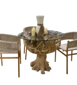 Stół AKWABA 80 cm drewno teak szkło*RW Clearance